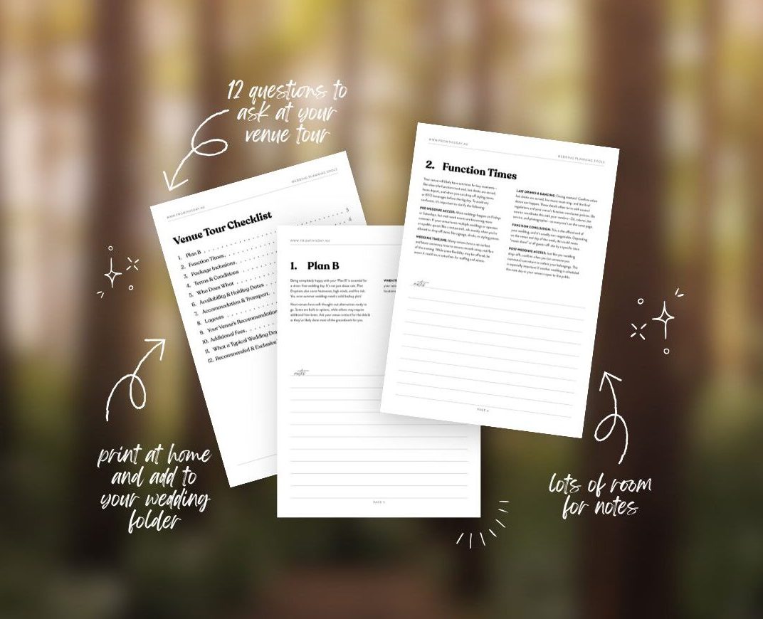 Printable venue tour checklist with questions for couples planning their wedding